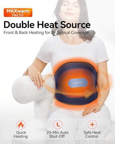Image of IKEEPFIT Portable Heating Pad for Back, Cordless Wearable Heat Belt with Vibration for Lower Back Pain Relief, Battery Powered 8000 mAh Rechargeable, MAXwarm 3.0, Gift for Women Men 90-310 lbs