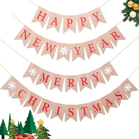 Merry Christmas and Happy New Year Banner Vintage X Mas Party Pack Christmas Party Hanging Bunting Decoration Cover