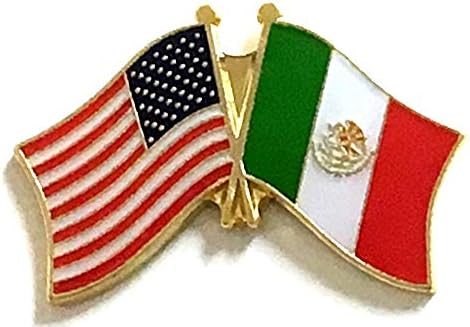 National Country Flag & US Crossed Double Flag Lapel Pins, International & American Friendship Enamel Tie and Hat Pin Badge (Mexico)