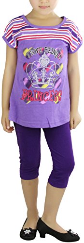 Image of ToBeInStyle Girl's 2 Piece Outfit Top & Leggings Set Casual Graphic Shirt Capri Pants