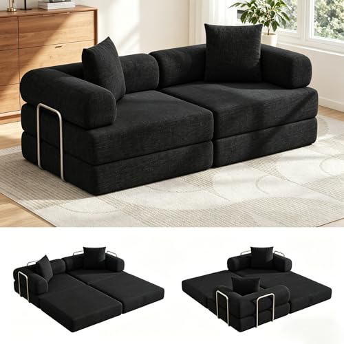 DURASPACE Canapé Lit Pliant 200cm King Size, Canapé Modulable Convertible 2-3 Places, Futon sans Armature (Boneless) avec Cadre Métal, Matelas de Sol pour...