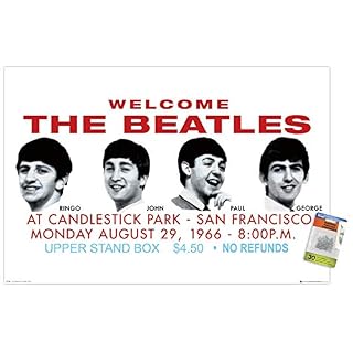 The Beatles – Candlestick Park Landscape Wall Poster with Push Pins - Les Beatles, Paul McCartney, John Lennon, RIngo Starr, George Harrison
