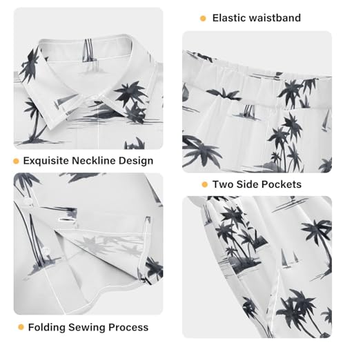 Image of Sunflower Floral Yellow Black Short Sleeve Hawaiian Button Down Shirts and Short Sets for Boys Toddler Summer Outfits