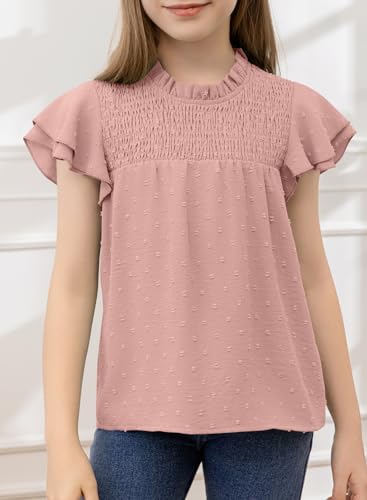 Image of bilbean Girls Elegant Polked Swiss Dot Long Sleeve Shirts Tops 6-15 Years