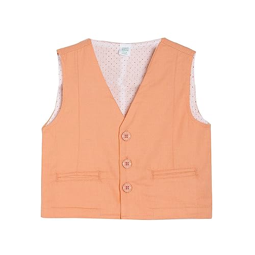 Image of miniklub Baby Front Open Sleeveless Woven Cotton Waist Coat (Orange Color)