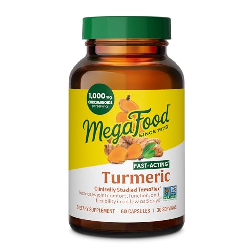 MegaFood Fast-Acting Turmeric Supplement - Clinically Studied - Joint Supplements for Men and Women - with Black Pepper for Absorption - 1,000 mg Curcuminoids Per Serving - 60 Capsules, 30 Servings