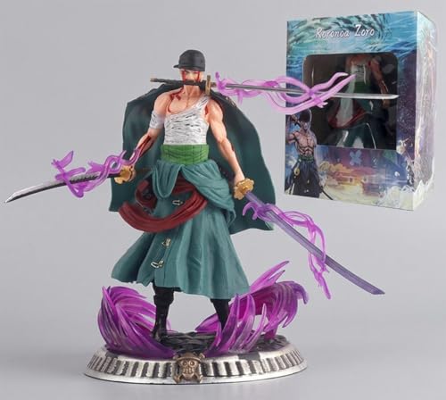Image of Zoro Three Sword Style Action Figure 21CM Anime Collectible PVC Statue with Energy Effect Swords, Battle Pose Display Model for Desk Decor, Anime Fans & Collectors (Zoro Purple)