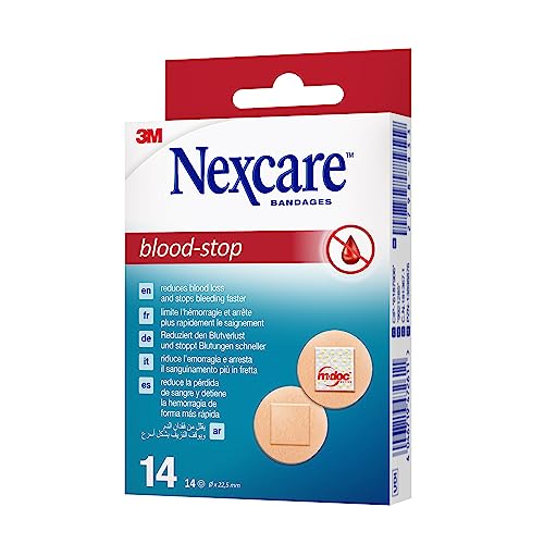 Nexcare Blutstopppflaster 22 mm, 14 pro Packung, effizient für kleine Schnitte und Wunden