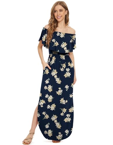 Image of LILBETTER Womens Off The Shoulder Ruffle Party Dresses Side Split Beach Maxi Dress