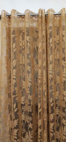 Image of Honger Polyester Beautiful Floral Design Heavy Net Tissue 4 x 7 Feet Door Net Curtains Pack of 2 Pecs Brown Net Curtains