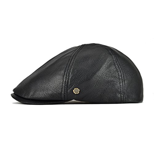 Voboom Lambskin Leather Ivy Caps Newsboy Hat 6 Panel Cabbie Beret Hat (7 1/2, Black) #TOP1
