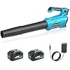VERVEWAVE Leaf Blower Cordless, 20V Electric Blower with 2 X 4.0Ah Battery & Charger, 450-CFM 150-MPH Turbo Jet Blower with Adjustable Angle Handle, for Lawn Care, Garden, Yard