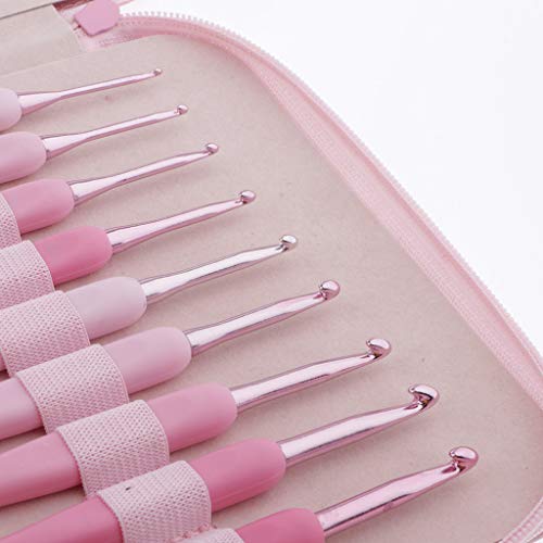 Bonarty Conjunto de agulhas de crochê ergonômicas com cabo de agulhas de tricô rosa 2 mm-6 mm