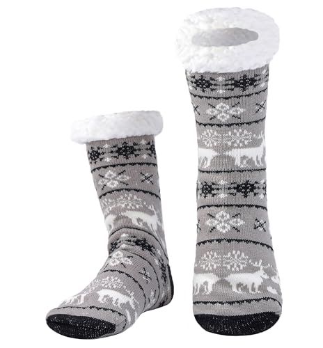 BSTcentelha Men‘s Anti-Slip Thermal Slipper Socks – Fuzzy Sherpa Lined House Socks with Grippers for Hardwood Floors – Warm & Comfy Indoor Winter Socks for Men – Cozy Gift for Dad Husband Grandpa Size US 6-10