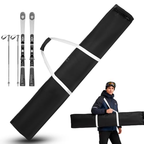 VAIAV Skitasche, 185 cm Skisack für 1 Paar Ski, Wasserabweisender Rolltop Snowboard Tasche, Ski Tasche, ski Bag mit Schulterträger und Griff für Snowboards Stöcke und Ski