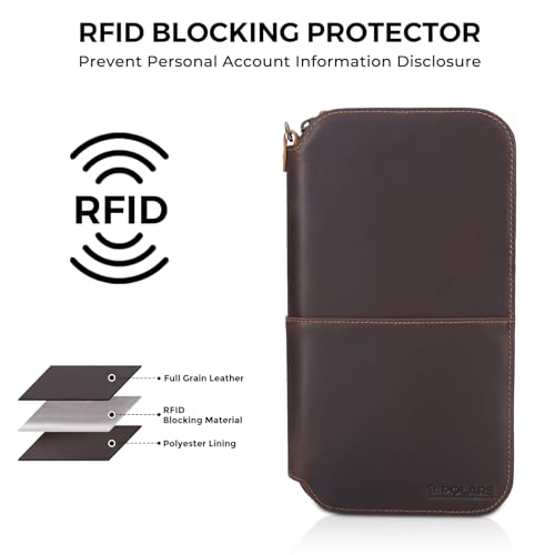 Polare Full Grain Leather Family Passport Holder Travel Wallet and Documents Organizer RFID Blocking Case Fits 6 Passports (Dark Brown with AirTag Slot) by POLARE ORIGINAL - Image 7