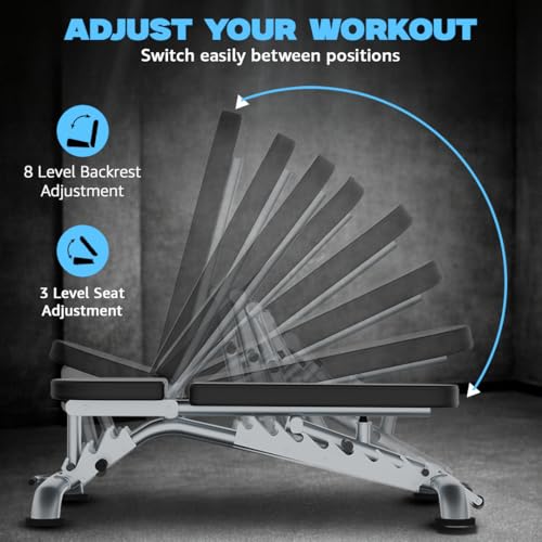 Image of Powermax Fitness PUB-036B Adjustable Incline Flat Utility Bench, Multi-Positions with 8 Seat Adjustments | Heavy Duty Frame | Weight Capacity up to 350 | Kg Home Gym Workout Strength Equipment