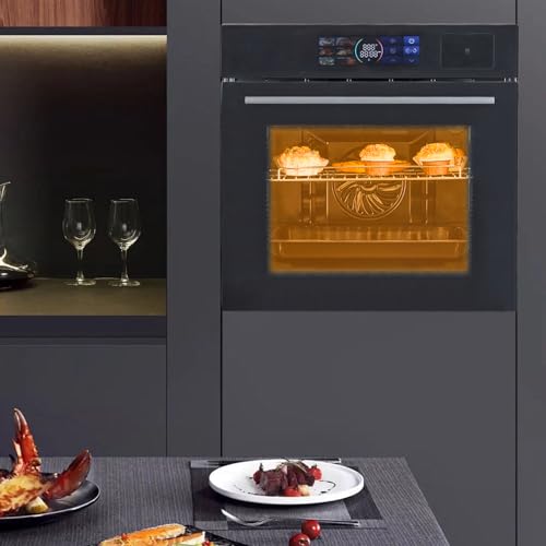 24 Inch Wall Oven | 2.5 Cu Ft Electric Wall Oven 3D Heating & 3000W Electric Oven with Air Fry Function, 8 Cooking Modes, 108 Smart Recipes, Touch Display, Stainless Steel Black