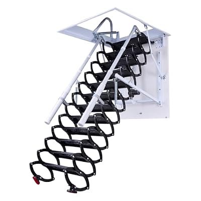 9.8ft Electirc Attic Ceiling Ladder, Pull Down Attics Ladder with Handrails, Folding Retractable Loft Ladders, Invisible Telescoping Attic Stairs, Extension Steps Staircase for Garage, Home, Basement