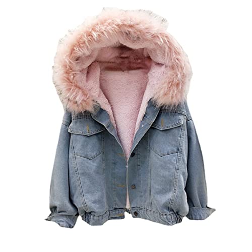 Vagbalena Chaqueta de Mezclilla para Mujeres de Invierno para Mujeres Chaqueta de camión de Mezclilla con Pelaje sherpá sher Espesada Chaqueta de Jeans de Jeans Vintage (Azul 2,S)