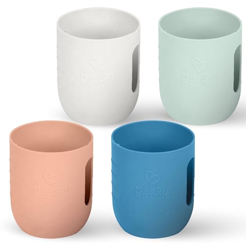 Image of Mason Bottle 8oz Silicone Sleeves for Mason Jars (4-Pack) – Regular-Mouth Jar Covers for Grip and Protection (Bottle Not Included) – Non-Toxic, Dishwasher Safe, Made in USA