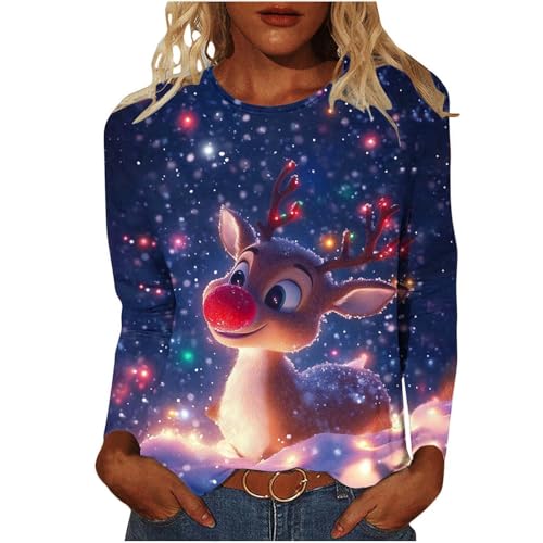 Weihnachtsshirt Damen Tshirt 3/4 Ärmeln elegant Weihnachtspullover...