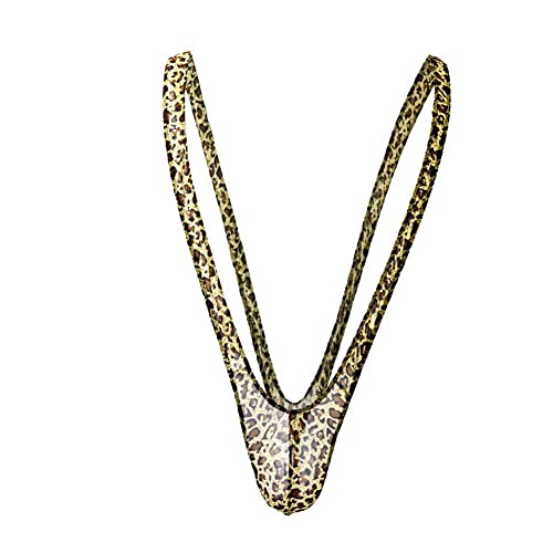 Walang Lip Men's Borat Style Party Wear V Sling Stretch Sexy Underwear Suspender Bodysuit Strap Thongs Bodysuit Surprise Gift (Leopard)