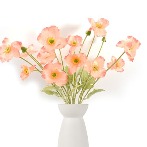 HAIOPS Flores artificiales de amapola para decoración del hogar, jardín, ramo, decoración de habitación, flores de seda sintética, 6 unidades