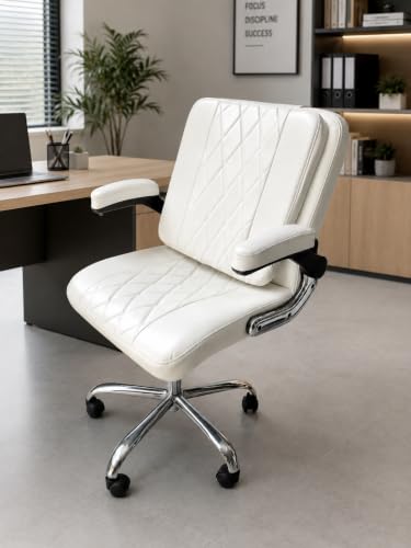 Image of Furnitures Flip Executive Office Chair with Flippable Pillow | Ergonomic Leatherette Computer Chair | Height Adjustable Revolving Chair with Chrome Base |, White