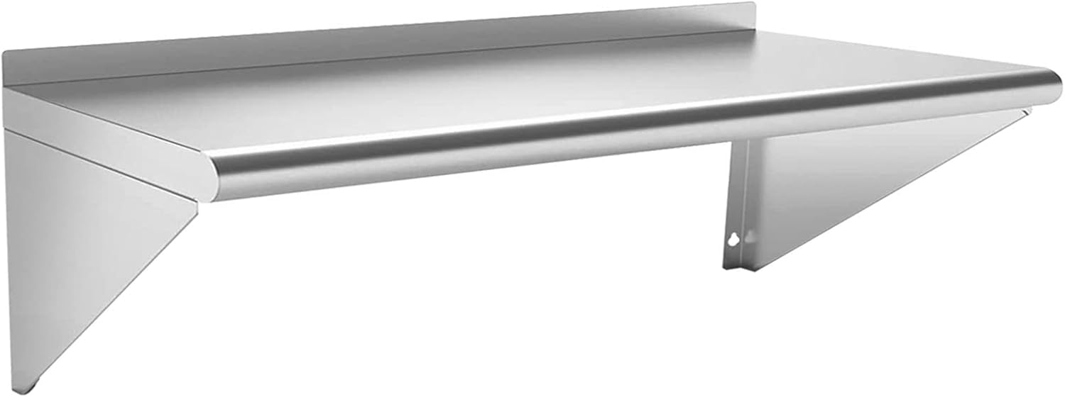Commercial Stainless Steel Shelf 12 x 48”, Wall Mounted Food Service Storage Rack Shelves, Heavy Duty 300 lb Metal Shelf for Kitchen, Restaurant, Food Truck, Garage, Laundry Room