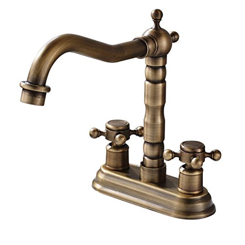 ANNTYE Lavabo Del Fregadero Grifo Moderno Grifo 4-pulgada el agujero central 2 Pomos Latón Antiguo Grifos de lavabo para baño Cocina Aseo