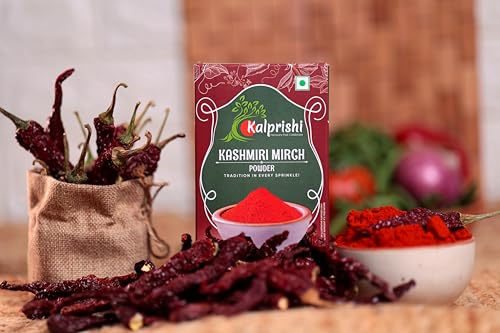 Image of Kalprishi Kashmiri Red Chilli Powder with Natural Oils, 500 gm (100g x 5) Kashmiri Lal Mirch Powder for Curry, Paratha, Sabji, Tadka, Pulav