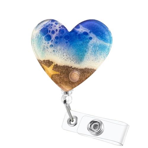 Ocean Beach Seashell Badge Reel with Heart ID Holder