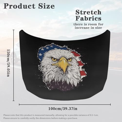 Image of Car Hood Cover Protector 59x39 inches Stretchable Car Hood Flag Removable Automotive Accessories Fabric Eagle and American Flag Print Hood Cover All-Season Protection for Cars