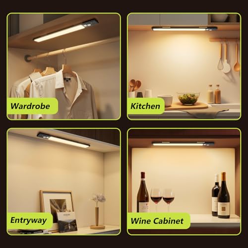 Mpotmiy 6 Pack 10\" Under Cabinet Lights with Digital Display,52 LED Rechargeable Motion Sensor Light Indoor,3 Color Temperatures, Magnetic Dimmable Closet Lights, Under Counter Light for Kitchen