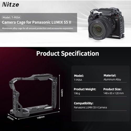 Image of Nitze Aluminum Alloy Camera Cage for LUMIX G9 II / S5 II / S5 IIX Camera, Compatible with Arca Swiss, with Cold Shoe