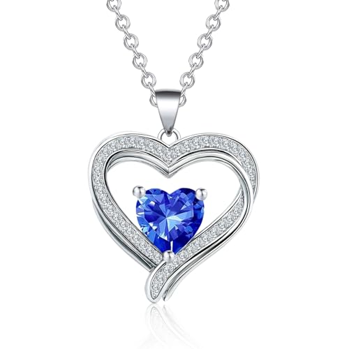 Collier en argent cœur et pierre de naissance, cadeau d'anniversaire