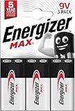 Energizer Max - 9V Battery (3 Pack) - Nine Volt Alkaline Block Batteries - Reliable Power for Fire Alarms, Smoke Detectors, Radios, Toys - 100% Recyclable Plastic Free Packaging - 5 Year Shelf Life