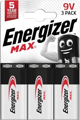 Energizer Max - 9V Battery (3 Pack) - Nine Volt Alkaline Block Batteries - Reliable Power for Fire Alarms Smoke Detectors Radios Toys - 100% Recyclable Plastic Free Packaging - 5 Year Shelf Life
