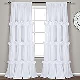 Forest Dance Ruffled Window Curtains with Blackout Liner, 2 Panels Boho Ruched Window Treatments wit
