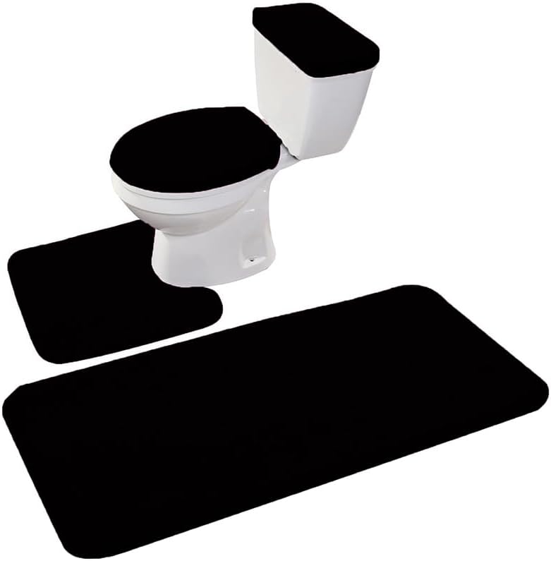 Madeals Memory Foam Runner Bathroom Rug Set 4 Piece with Toilet Lid Cover and Tank Covers Black