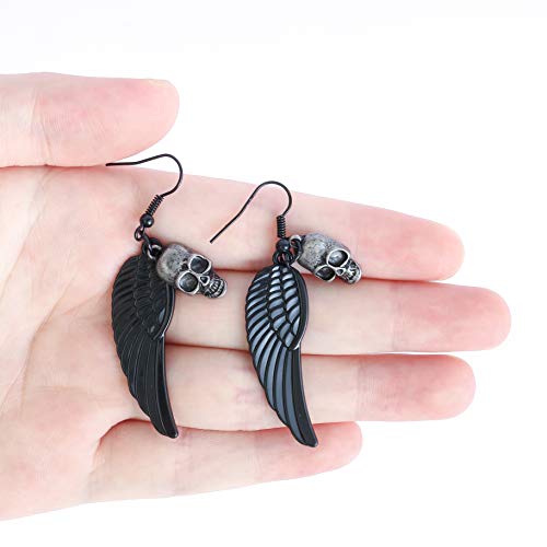 HAQUIL Goth Black Angel Wing Skull Earrings, Halloween Gothic Skull Jewelry Gift for Women3