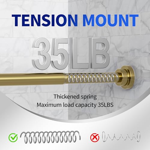 Image of Mcrbeay Shower Curtain Rod, 1 inch Diameter Heavy Duty Tension Shower Rod, Non Slip Adjustable 28-74 inch No Drilling Shower Curtain Rods Spring Tension For Bathroom, Shower Stall, No Rust, Chrome Gold