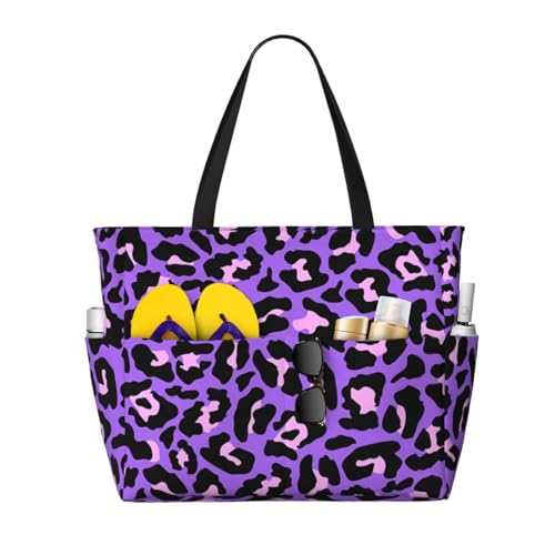 Sac de plage léopard violet grand sac fourre-tout d'été aux finitions soignées