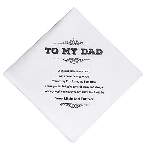 CQNET Dad Wedding Gift White Cotton Keepsake Hankie Wedding Handkerchief Gift, 6.5
