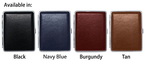 Leather Nickle-Plated Metal Cigarette Herbal Cigarette Cigar Tobacco Carrying Stash Storage Case (100S, Black Smooth) #TOP5