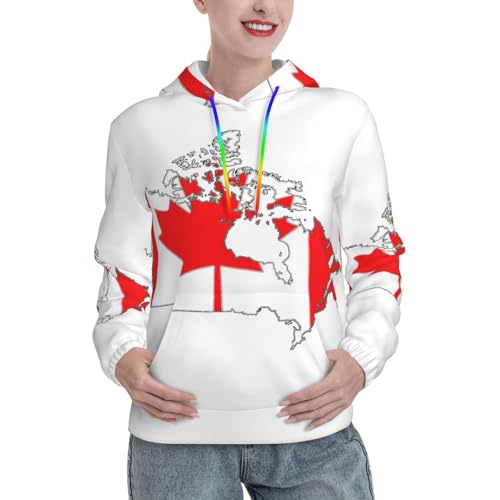 Sweat à capuche carte drapeau canadien pour femme avec poche kangourou