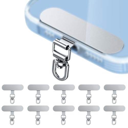 JYNXOR 10 pcs in inox catena del telefono cellulare cordino di fissaggio Pad Mobile Phone Carrier, toppe di ricambio per cordino per telefono con anello in metallo, per maggior parte degli smartphone