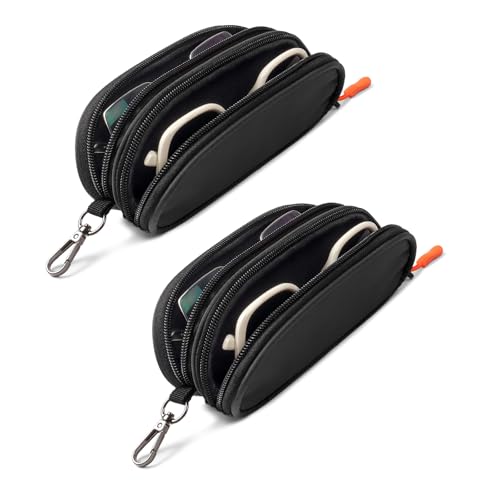 Image of Double Eyeglasses Case Soft Portable Zipper Sunglasses Pouch with Keychain Clip for Men Women