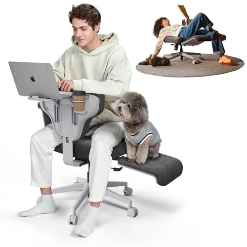 Newtral Freedom-X Criss Cross Chair with Wheels & Amrests- Cross Legged Office Chair with Laptop Tray, Multi-Position Recliner Chair, Adjustable Ergonomic Chair, Relax, Work from Home Dark G